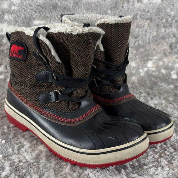 Sorel Tivoli Womens Size 8 Faux Fur Herringbone Waterproof Winter Boots Lace - Picture 1 of 9
